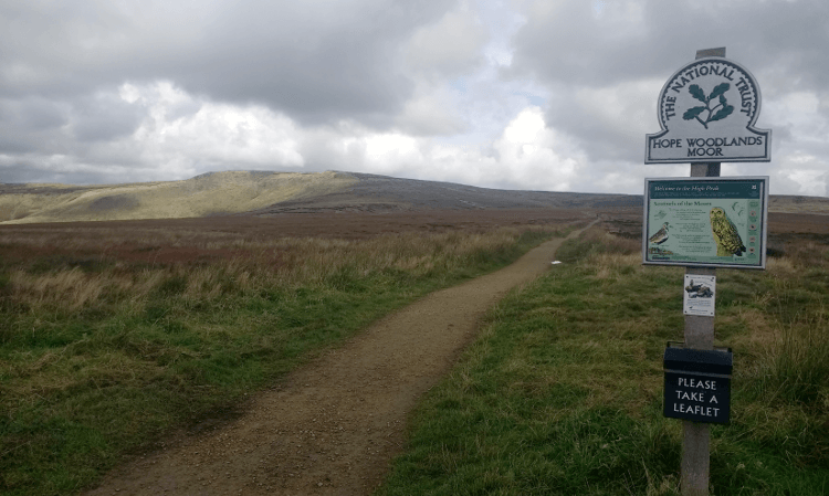 A sign for Hope Woodlands Moor on the Pennine Way.